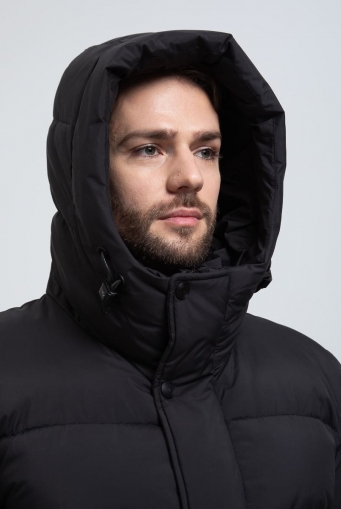 Миниатюра фотографии Мужской удлиненный пуховик с капюшоном