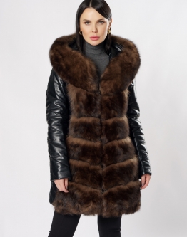 Купить Пуховик трансформер из эко кожи черного цвета в каталоге