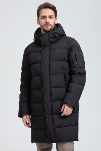 Миниатюра фотографии Мужской удлиненный пуховик с капюшоном