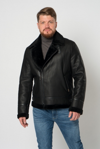 Миниатюра фотографии Мужская дубленка косуха в черном цвете