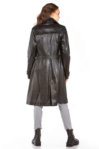 Миниатюра фотографии Женское кожаное пальто из натуральной кожи с воротником