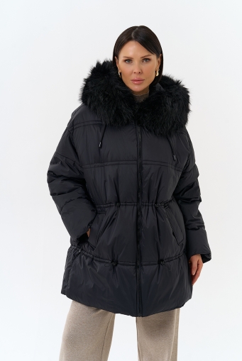Миниатюра фотографии Женский пуховик с отделкой из искусственного меха