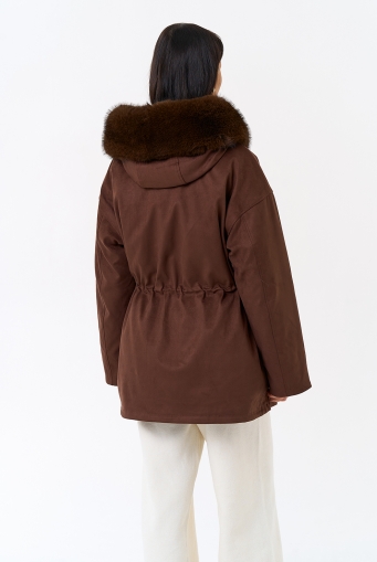Миниатюра фотографии Женская парка из эко замши с капюшоном из эко меха