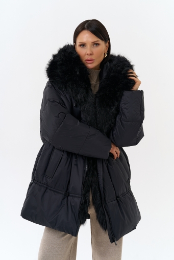 Миниатюра фотографии Женский пуховик с отделкой из искусственного меха
