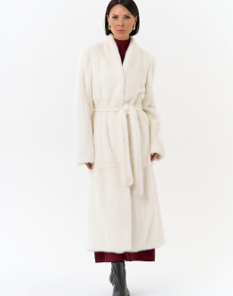 Купить Белая шуба из меха норки с поясом в каталоге