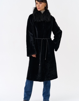 Купить Женская двухстороняя дубленка с воротником из меха чернобурой лисы в каталоге