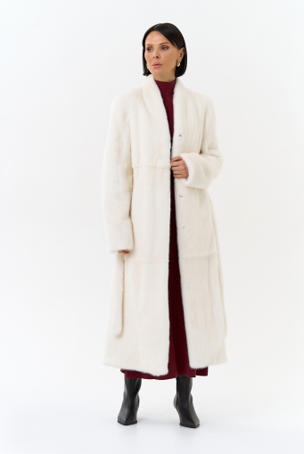 Миниатюра фотографии Белая шуба из меха норки с поясом