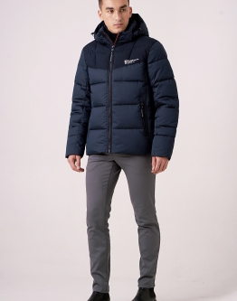 Купить Куртка синего цвета на молнии с капюшоном в каталоге