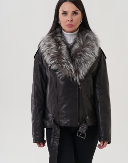 Купить Женская куртка из натуральной кожи с отделкой из чернобурки в каталоге