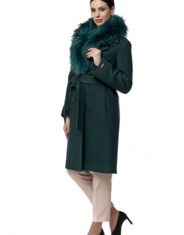 Купить Женское пальто из текстиля с воротником, отделка енот в каталоге
