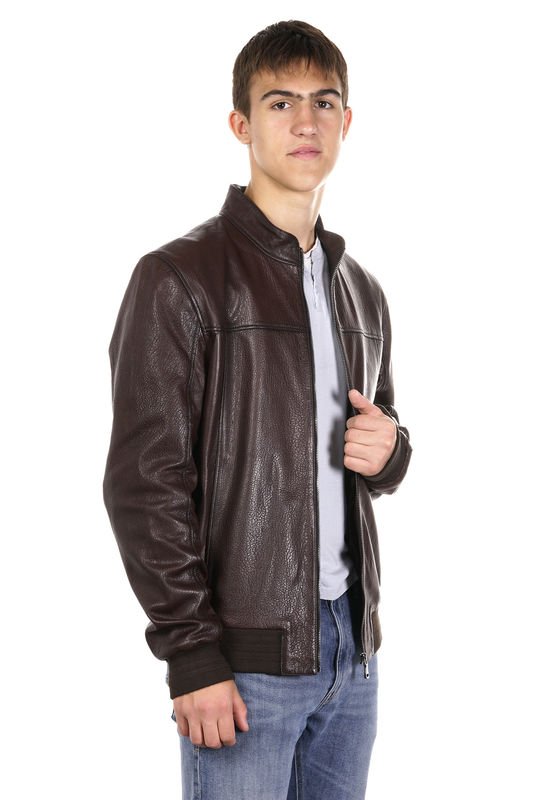 Миниатюра фотографии Мужская кожаная куртка из натуральной кожи с воротником