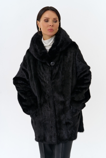 Миниатюра фотографии Шуба из меха норки с капюшоном
