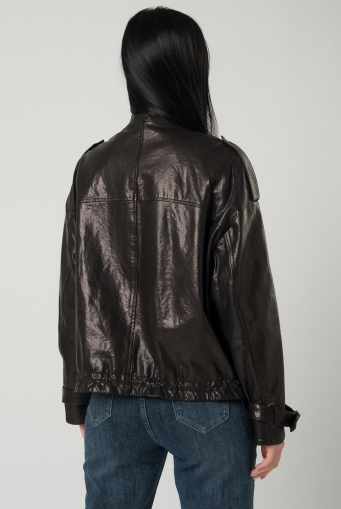 Миниатюра фотографии Женская куртка-рубашка из натуральной кожи  прямого силуэта