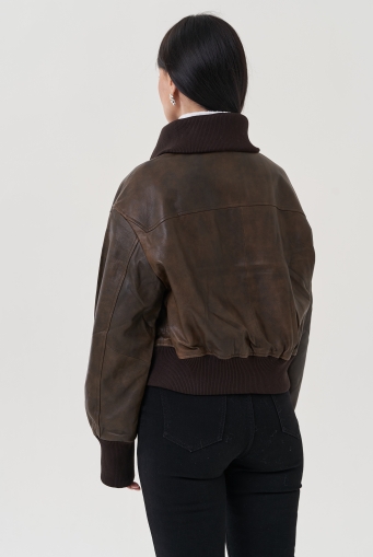 Миниатюра фотографии Куртка из натуральной кожи с трикотажным воротником