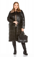 Миниатюра фотографии Женское кожаное пальто из натуральной кожи с воротником, отделка норка