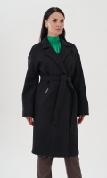 Миниатюра фотографии Женское пальто с английским воротником черного цвета 
