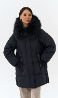 Миниатюра фотографии Женский пуховик с капюшоном из меха енота