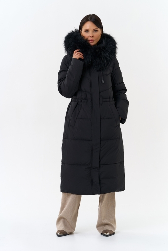 Миниатюра фотографии Женский пуховик с капюшоном из меха чернобурки