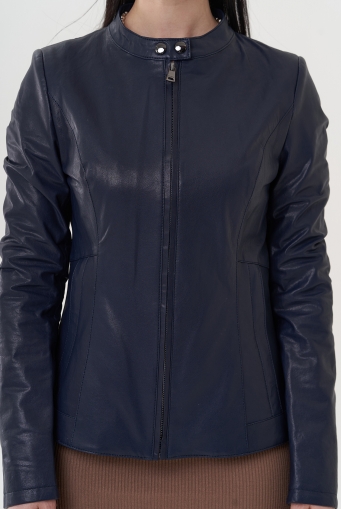 Миниатюра фотографии Кожаная куртка "мото" синего цвета