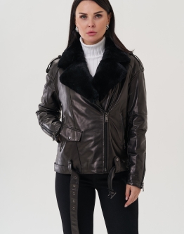Купить Утепленная куртка из натуральной кожи черного цвета в каталоге