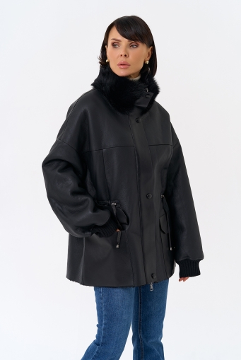 Миниатюра фотографии Женская натуральная дубленка с воротником стойкой