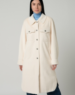 Купить Женское пальто-рубашка белого цвета в каталоге