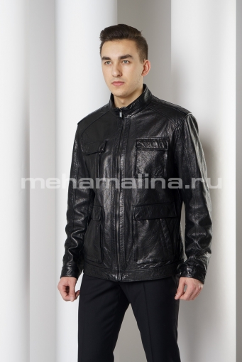 Миниатюра фотографии Кожаная куртка с накладными карманами