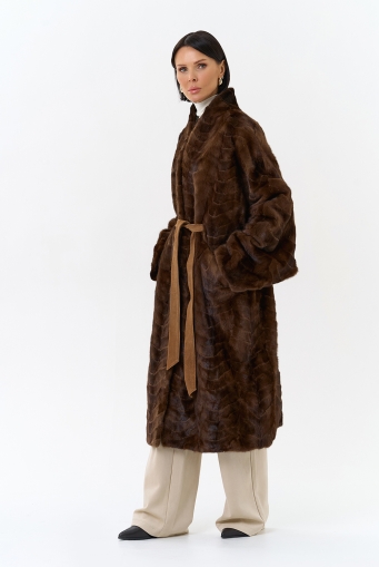 Миниатюра фотографии Шуба из меха норки с поясом