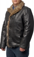 Миниатюра фотографии Мужская кожаная куртка из натуральной кожи с воротником, отделка енот