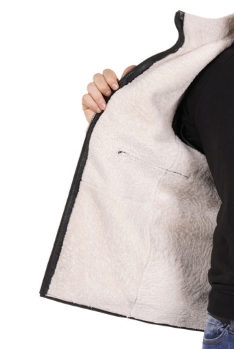 Миниатюра фотографии Мужская кожаная куртка из натуральной кожи с воротником, отделка овчина