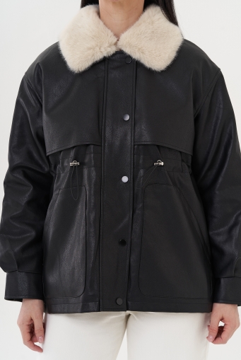 Миниатюра фотографии Куртка "жакет" черного цвета с эко мехом