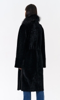 Миниатюра фотографии Женская двухстороняя дубленка с воротником из меха чернобурой лисы