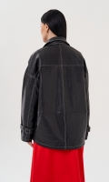Миниатюра фотографии Куртка из натуральной кожи с двубортной застежкой