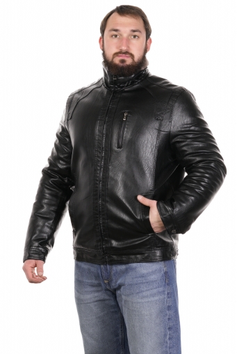 Миниатюра фотографии Мужская кожаная куртка из эко-кожи с воротником, отделка искусственный мех