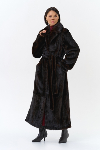Миниатюра фотографии Длинная шуба из меха норки с английским воротником