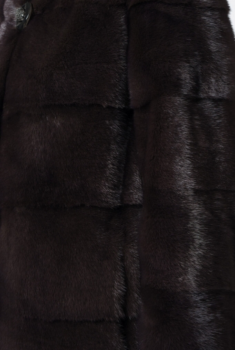 Миниатюра фотографии Норковая шуба с воротником стойкой коричневого цвета