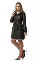 Миниатюра фотографии Женское кожаное пальто из эко-кожи с капюшоном