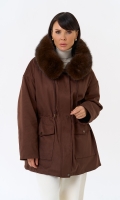 Миниатюра фотографии Женская парка из эко замши с капюшоном из эко меха
