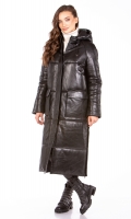 Миниатюра фотографии Женское кожаное пальто из натуральной кожи с капюшоном