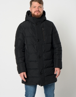 Купить Пуховик мужской в черном цвете с капюшоном в каталоге