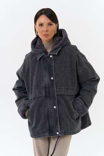 Миниатюра фотографии Женская утепленная джинсовая куртка с отделкой из эко меха