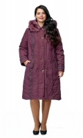 Миниатюра фотографии Женское пальто из текстиля с капюшоном, отделка песец