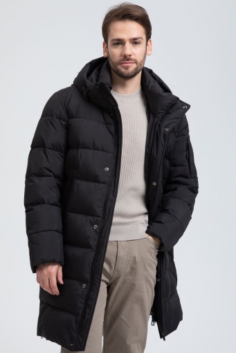 Миниатюра фотографии Мужской удлиненный пуховик с капюшоном