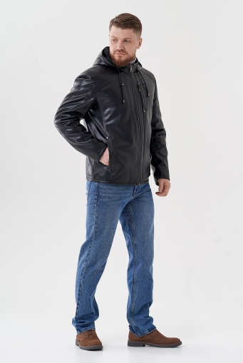 Миниатюра фотографии Мужская куртка из эко кожи с капюшоном 
