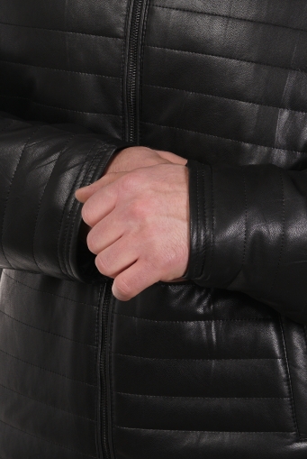 Миниатюра фотографии Мужская кожаная куртка из эко-кожи с воротником, отделка искусственный мех