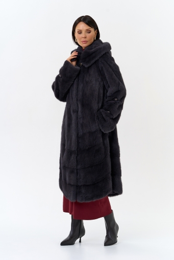 Миниатюра фотографии Шуба из меха норки с капюшоном