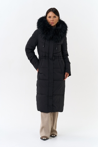Миниатюра фотографии Женский пуховик с капюшоном из меха чернобурки