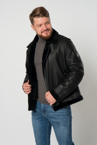 Миниатюра фотографии Мужская дубленка косуха в черном цвете