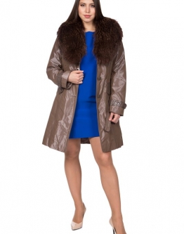 Купить Женское пальто из текстиля с воротником, отделка енот в каталоге