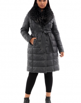 Купить Женское кожаное пальто из натуральной кожи с воротником, отделка енот в каталоге